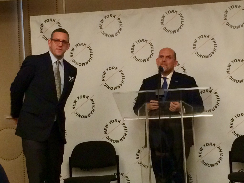 Conductor Jaap van Zweden (R) and executive director Matthew VanBesien (L) at a press conference on Jan. 27, 2015