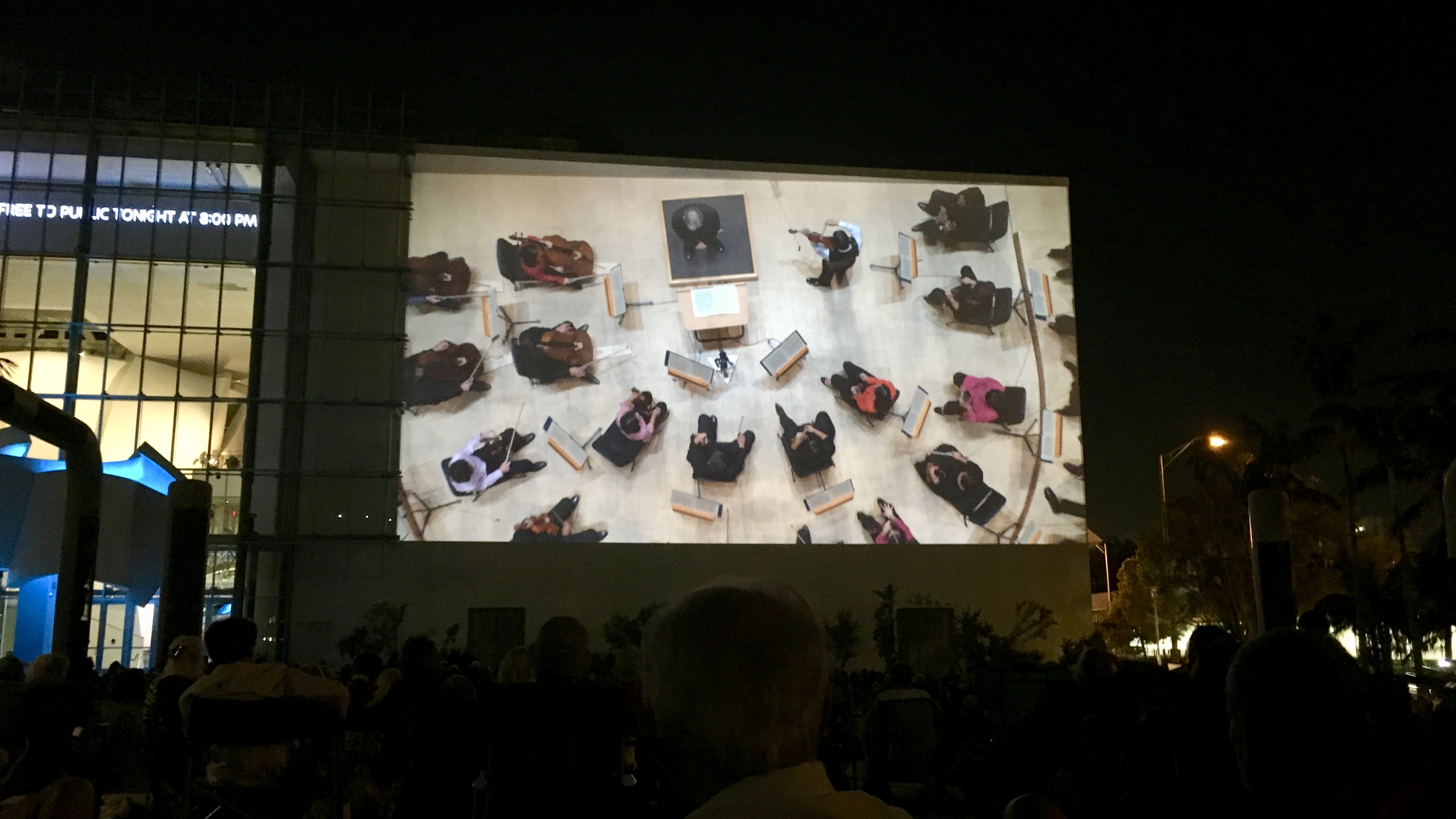 An overhead shot as seen on the Wallcast of a New World Symphony concert.